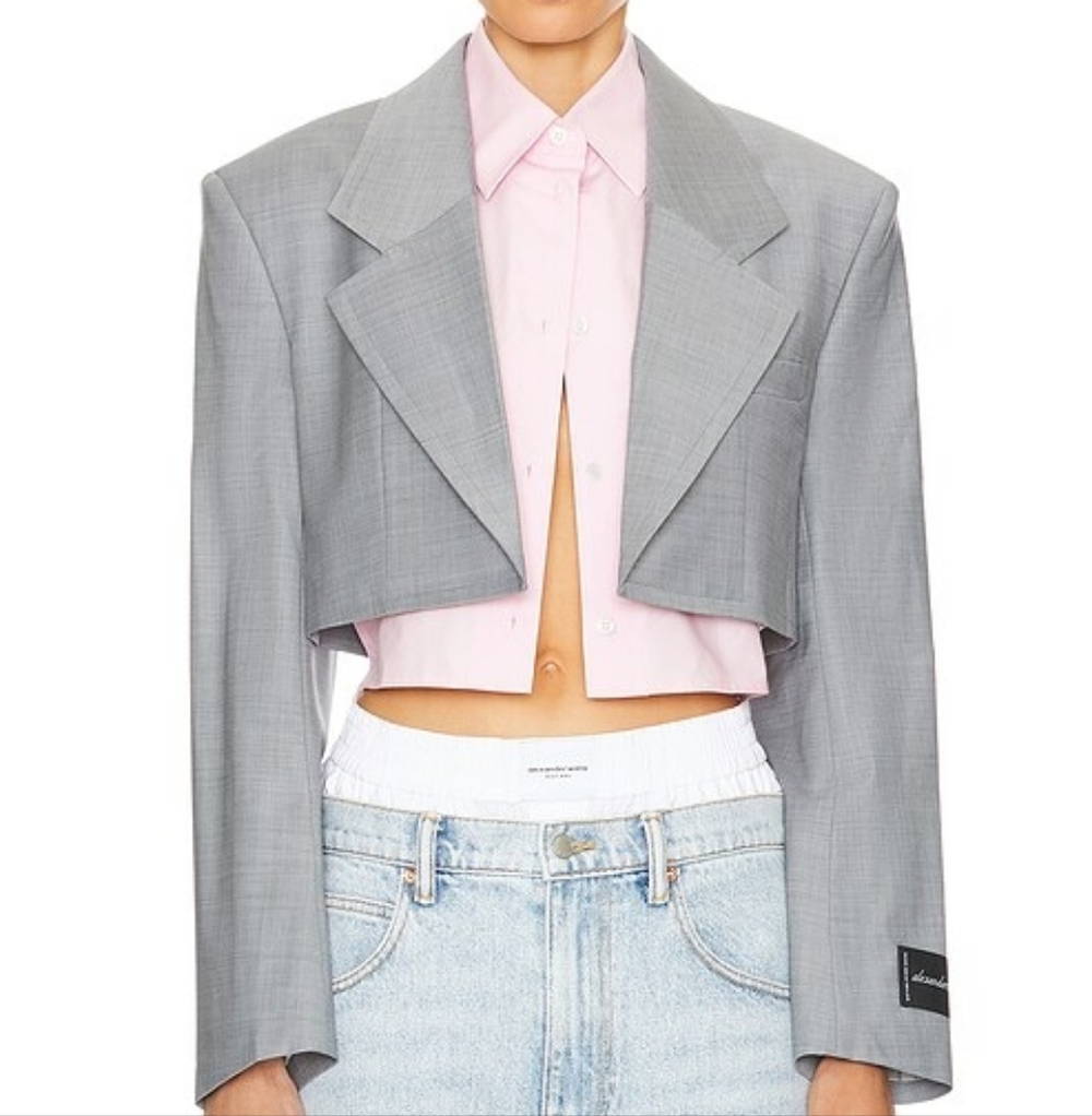 Alexander Wang Pre-Styled Cropped Blazer with Dickie Light Heather Grey Women’s - Picture 2 of 7